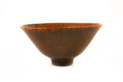 Carl Harry Stalhane Bowl, Matte Rust Red Hares Fur Glaze Rorstrand Sweden, 1950s
