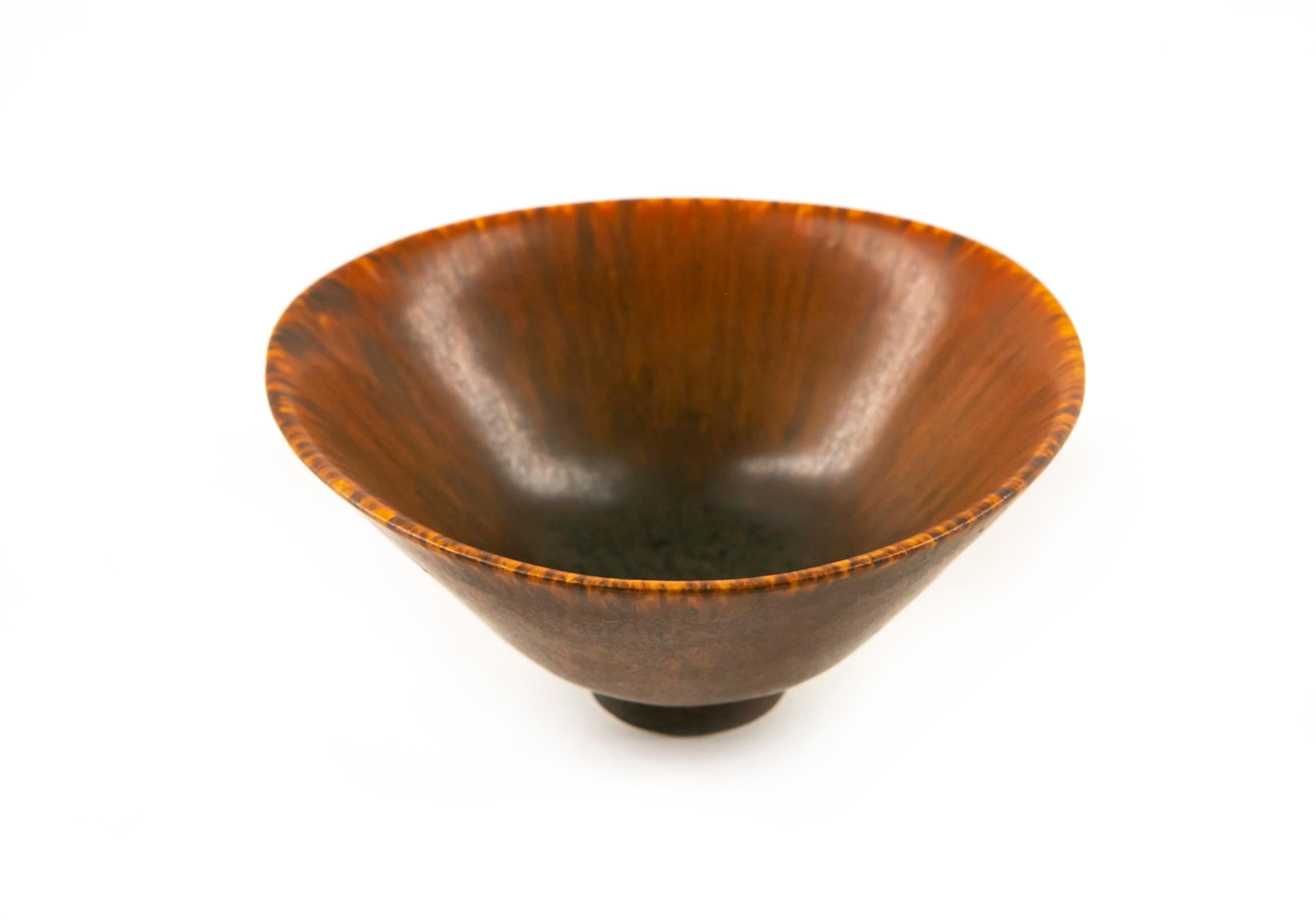 Mid-20th Century Carl Harry Stalhane Bowl, Matte Rust Red Hares Fur Glaze Rorstrand Sweden, 1950s For Sale