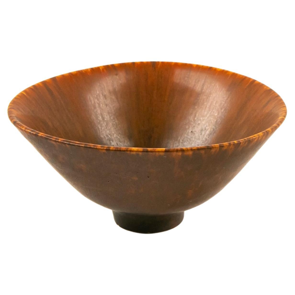 Carl Harry Stalhane Bowl, Matte Rust Red Hares Fur Glaze Rorstrand Sweden, 1950s