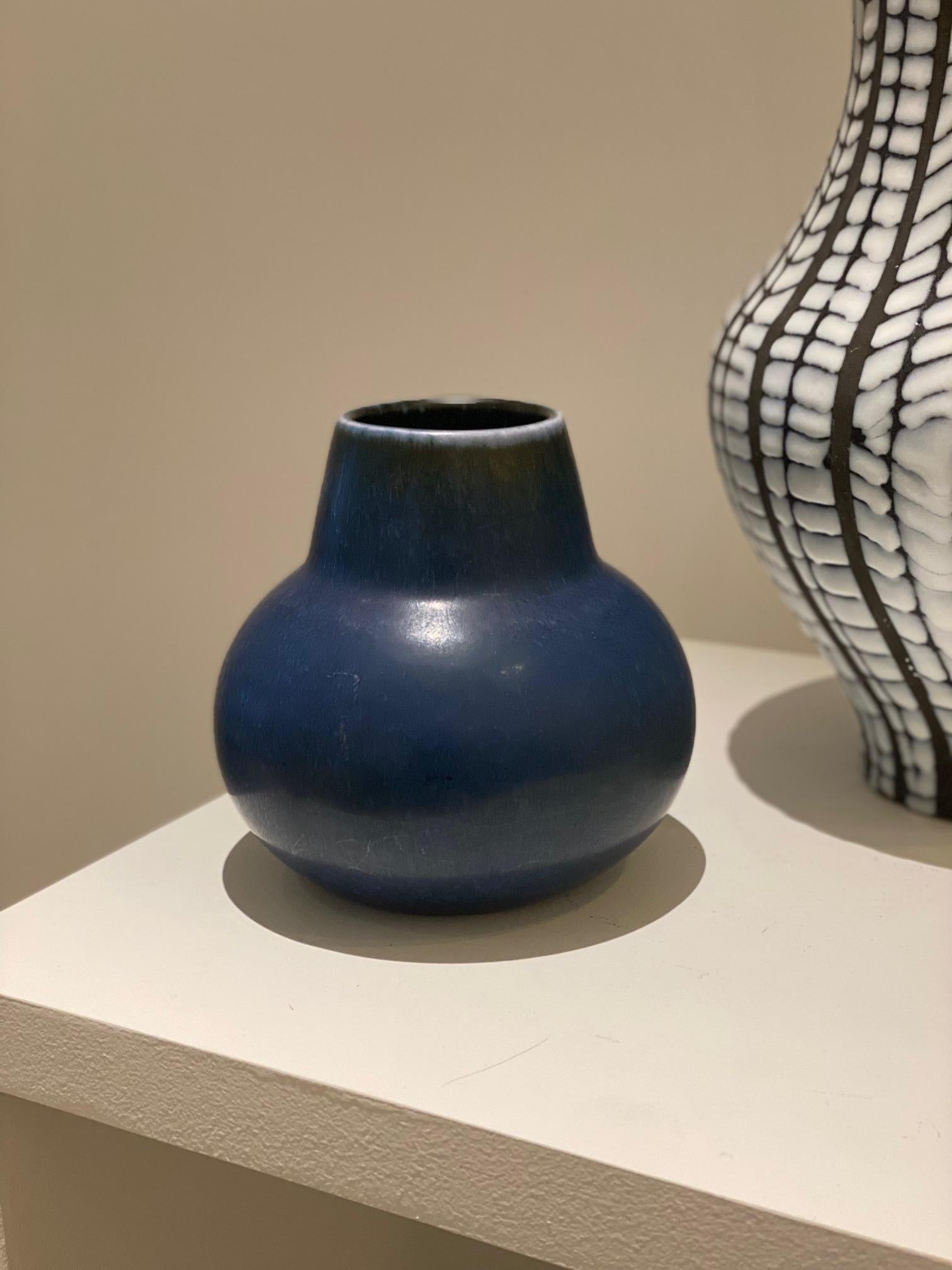Carl-Harry Stålhane Ceramic Dark Blue Glaze Vase, 1950s 1