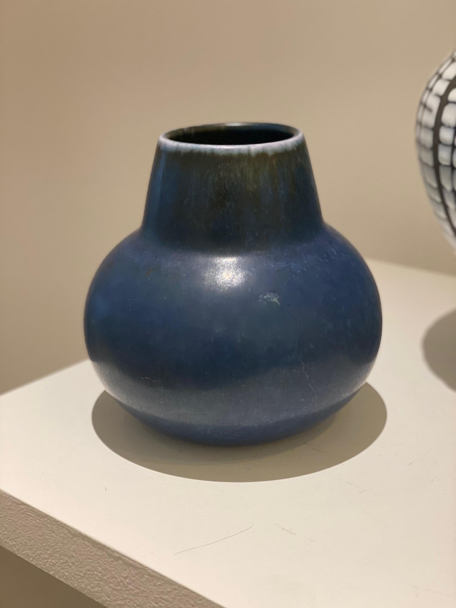 Carl-Harry Stålhane Ceramic Dark Blue Glaze Vase, 1950s 2