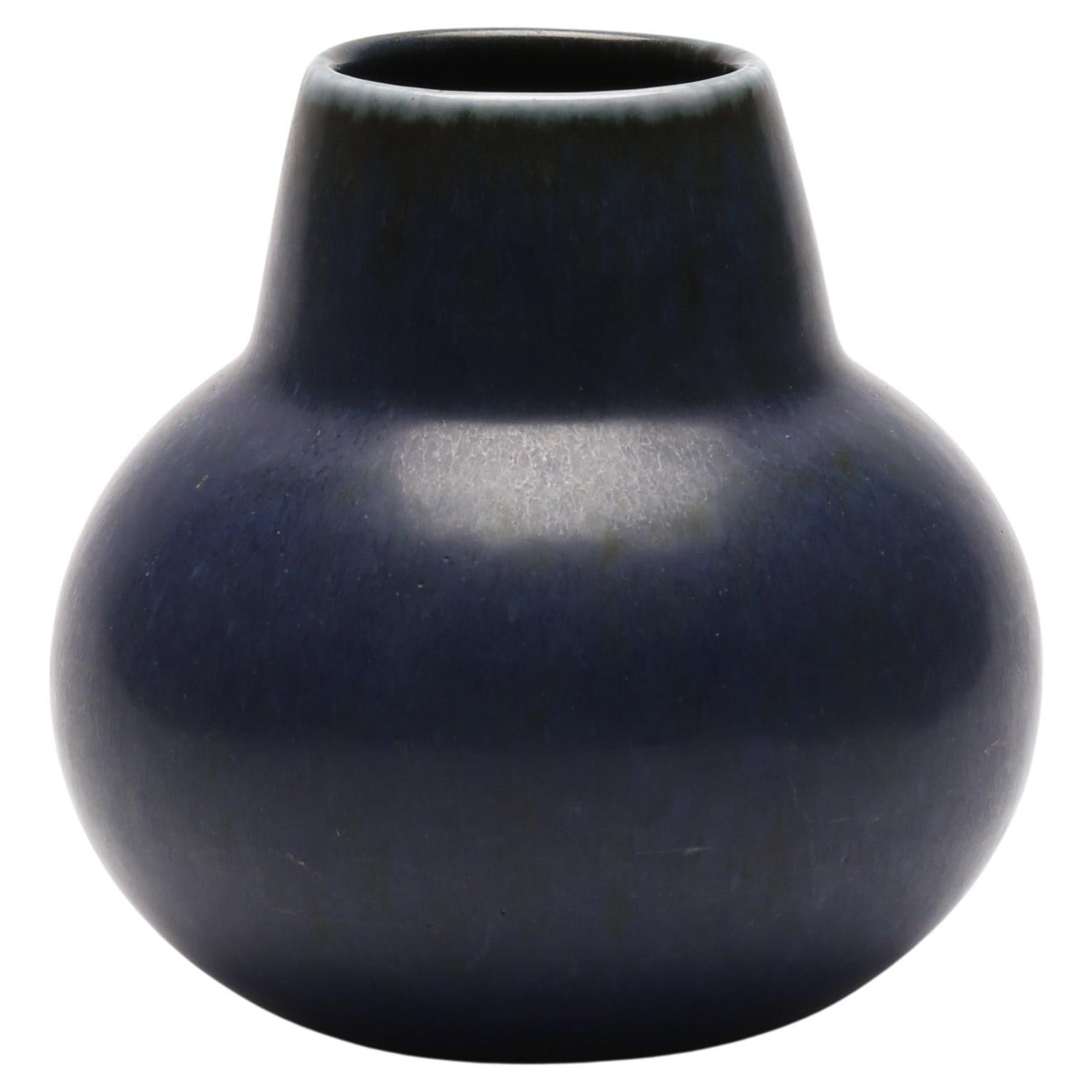 Carl-Harry Stålhane Ceramic Dark Blue Glaze Vase, 1950s