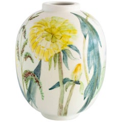 Carl-Harry Stalhane Ceramic Vase Decorated with Flowers for Rorstrand