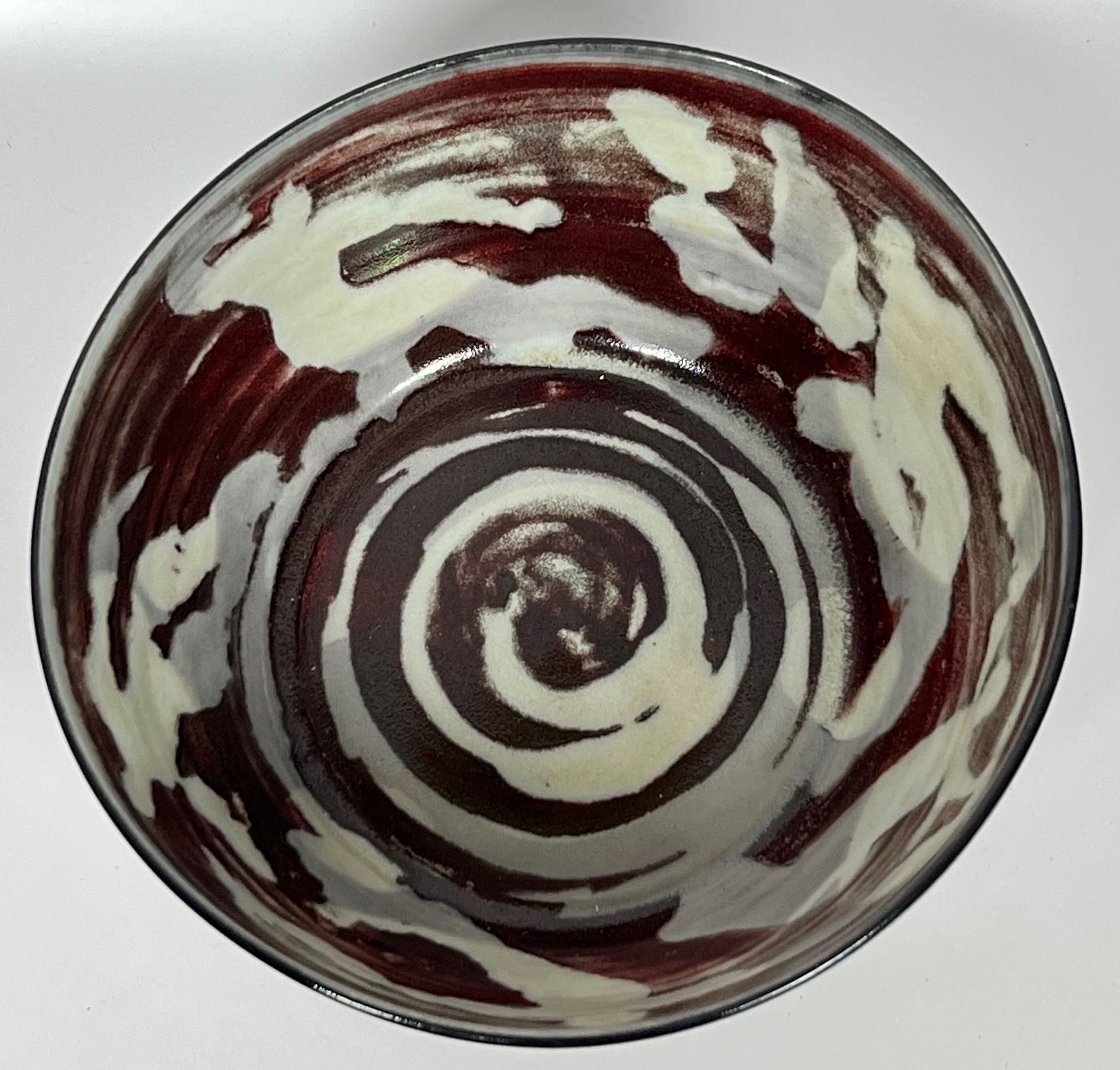 Hand-Painted Carl Harry Stalhane Designhuset Reduction Red Figural Porcelain Bowl, 1980's For Sale