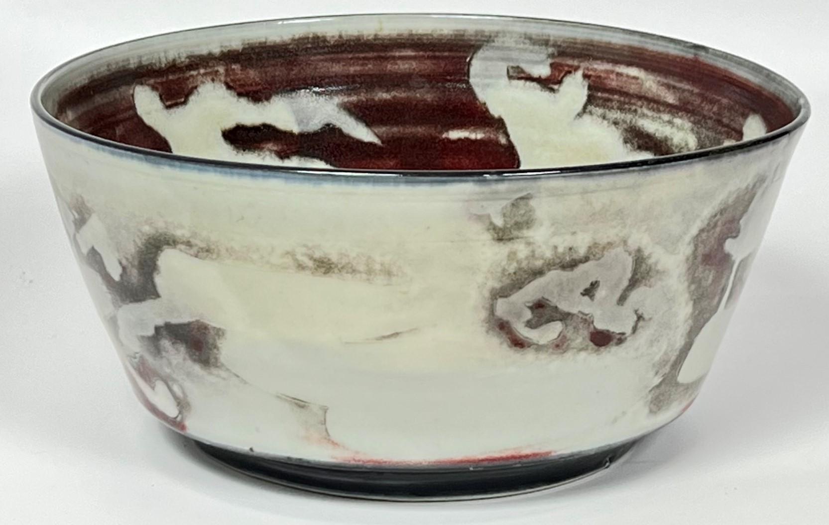 Carl Harry Stalhane Designhuset Reduction Red Figural Porcelain Bowl, 1980's In Excellent Condition For Sale In Mobile, AL