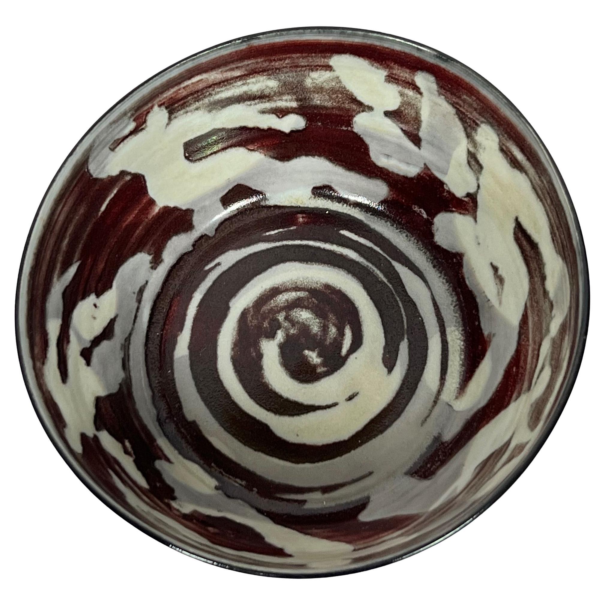 Carl Harry Stalhane Designhuset Reduction Red Figural Porcelain Bowl, 1980's For Sale