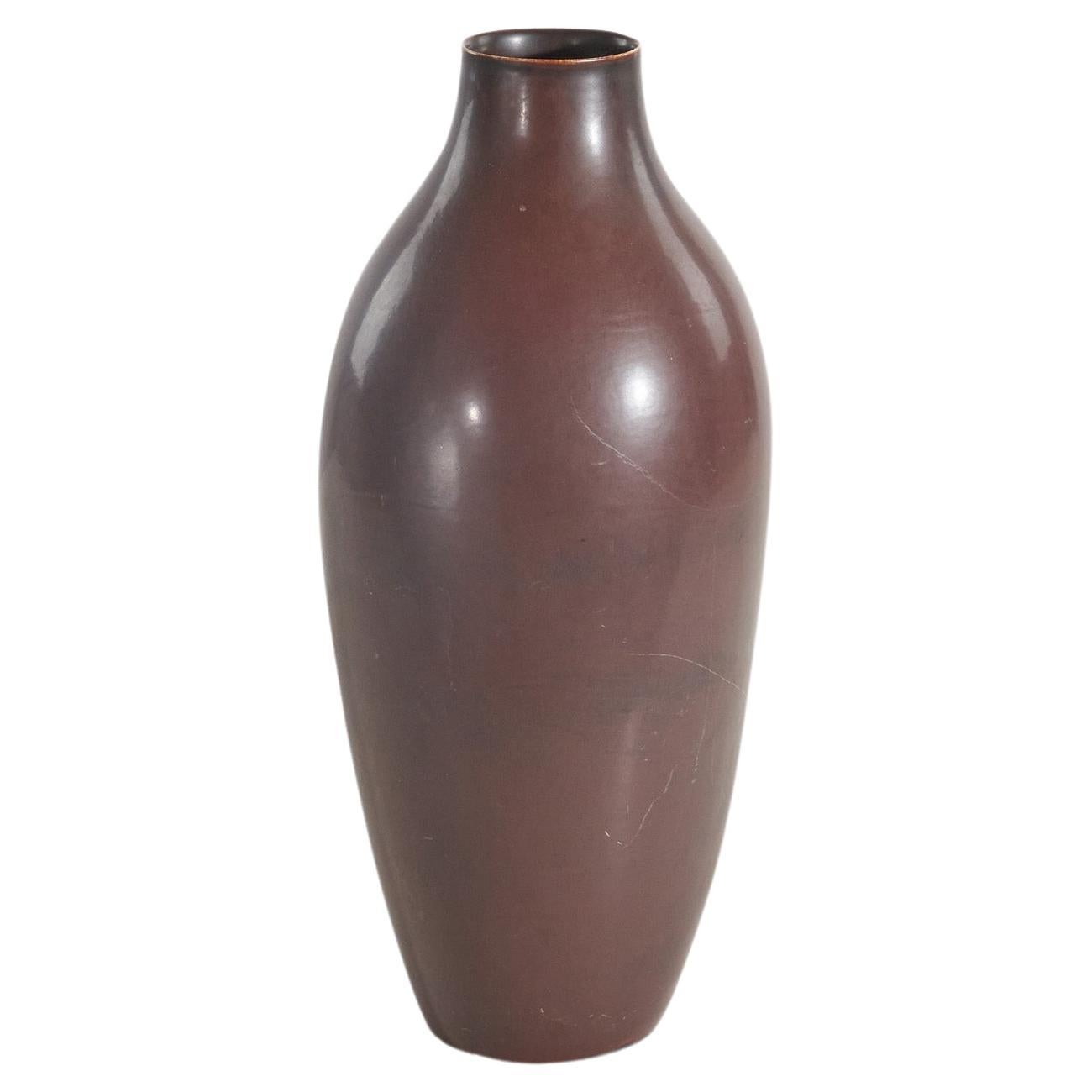 Carl-Harry Stålhane, Vase de sol, grès émaillé brun, Rörstrand, Suède 1960s