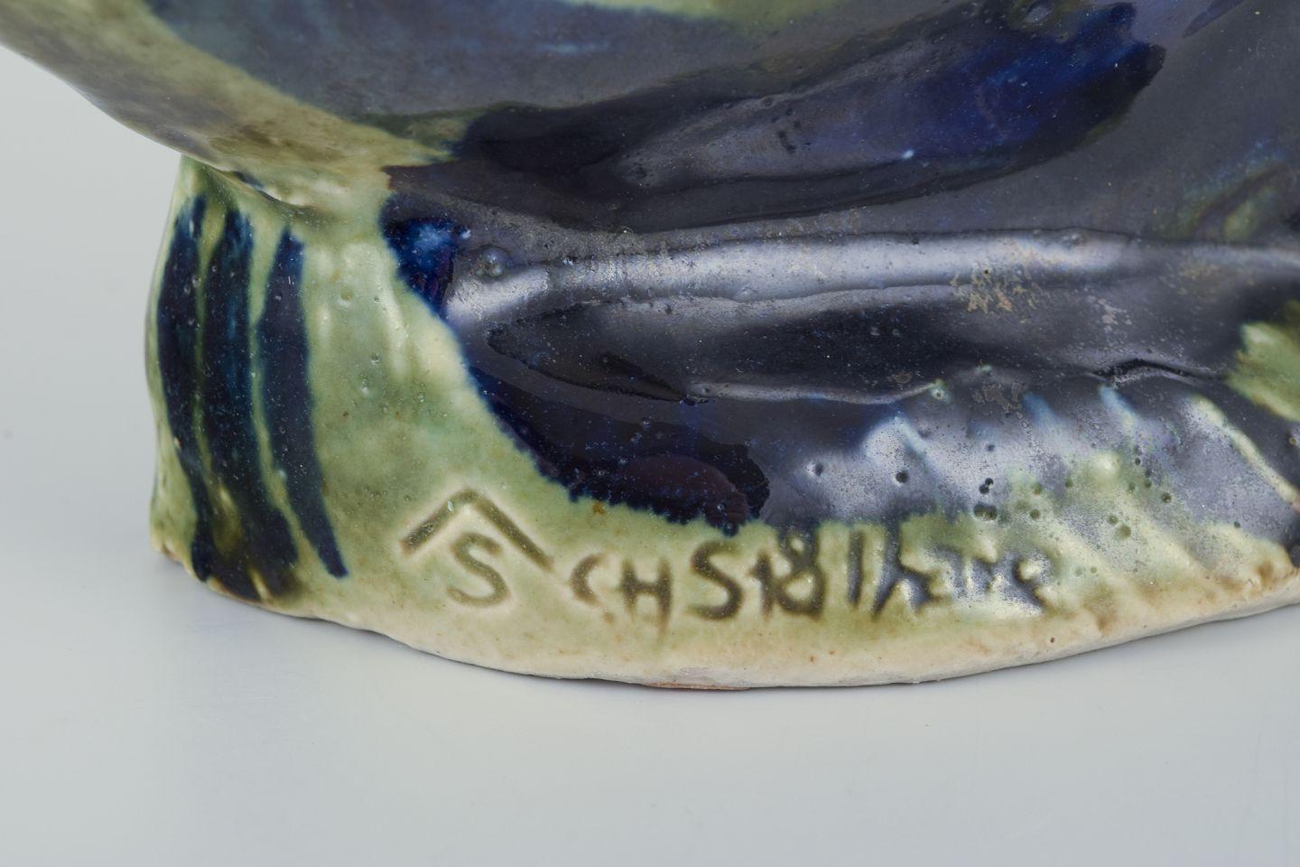 Late 20th Century Carl Harry Stålhane for Designhuset. Unique sculpture of fish in stoneware. For Sale