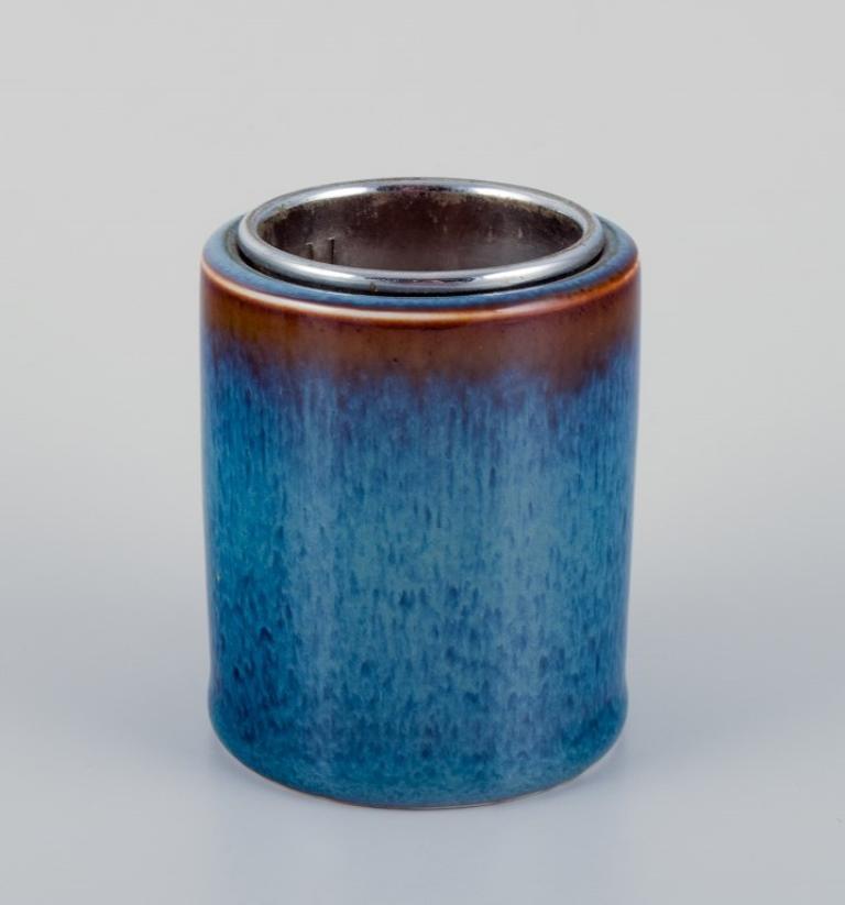 Scandinavian Modern Carl Harry Stålhane for Rörstrand. A pair of ceramic vases with blue glaze. For Sale