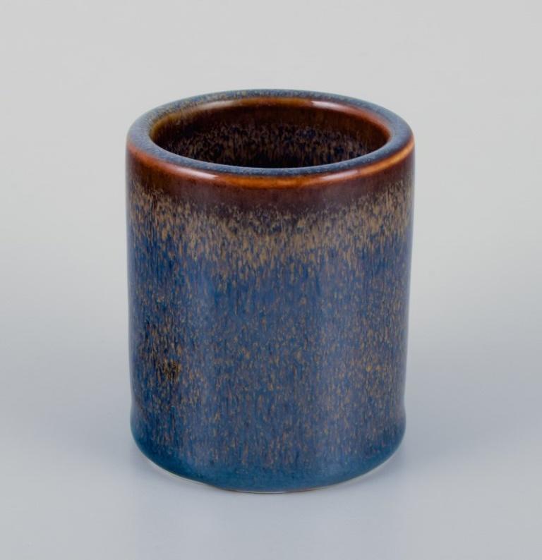 Swedish Carl Harry Stålhane for Rörstrand. A pair of ceramic vases with blue glaze. For Sale