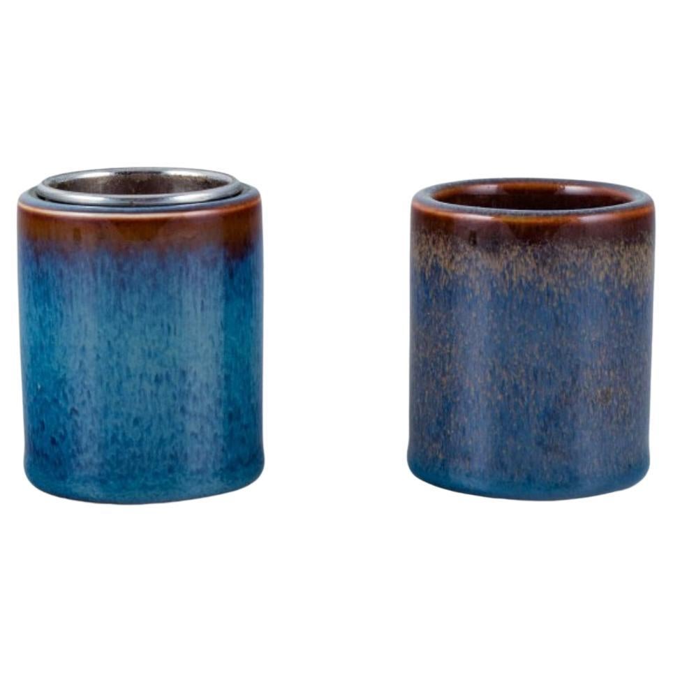 Carl Harry Stålhane for Rörstrand. A pair of ceramic vases with blue glaze. For Sale