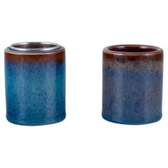 Carl Harry Stålhane for Rörstrand. A pair of ceramic vases with blue glaze.