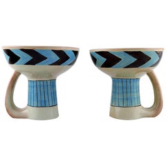 Vintage Carl-Harry Stålhane for Rörstrand, a Pair of Modernist Hand Painted Vases