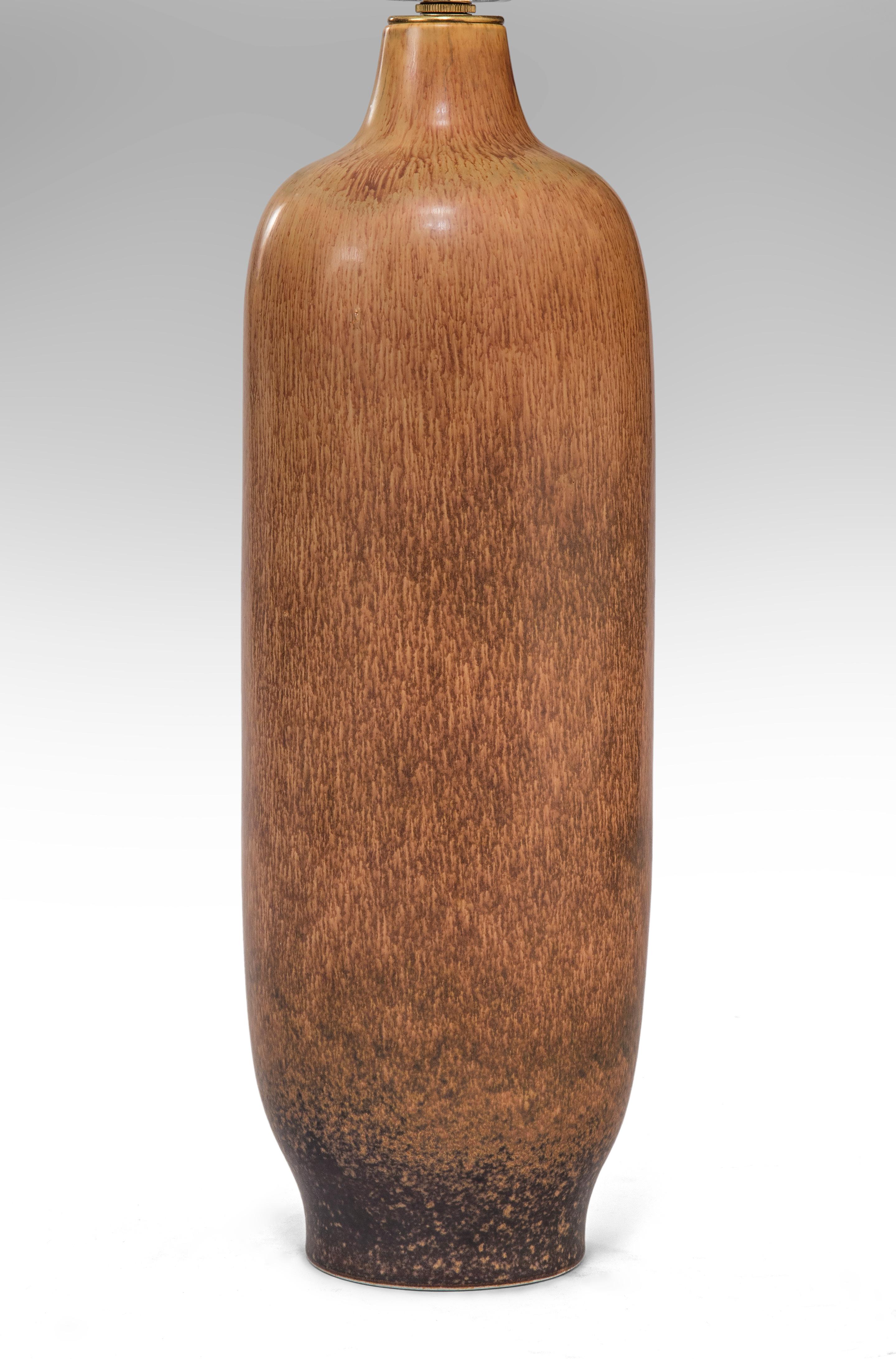 Scandinavian Modern Carl Harry Stålhane, for Rörstrand, a Swedish Brown Glazed Earthenware Lamp