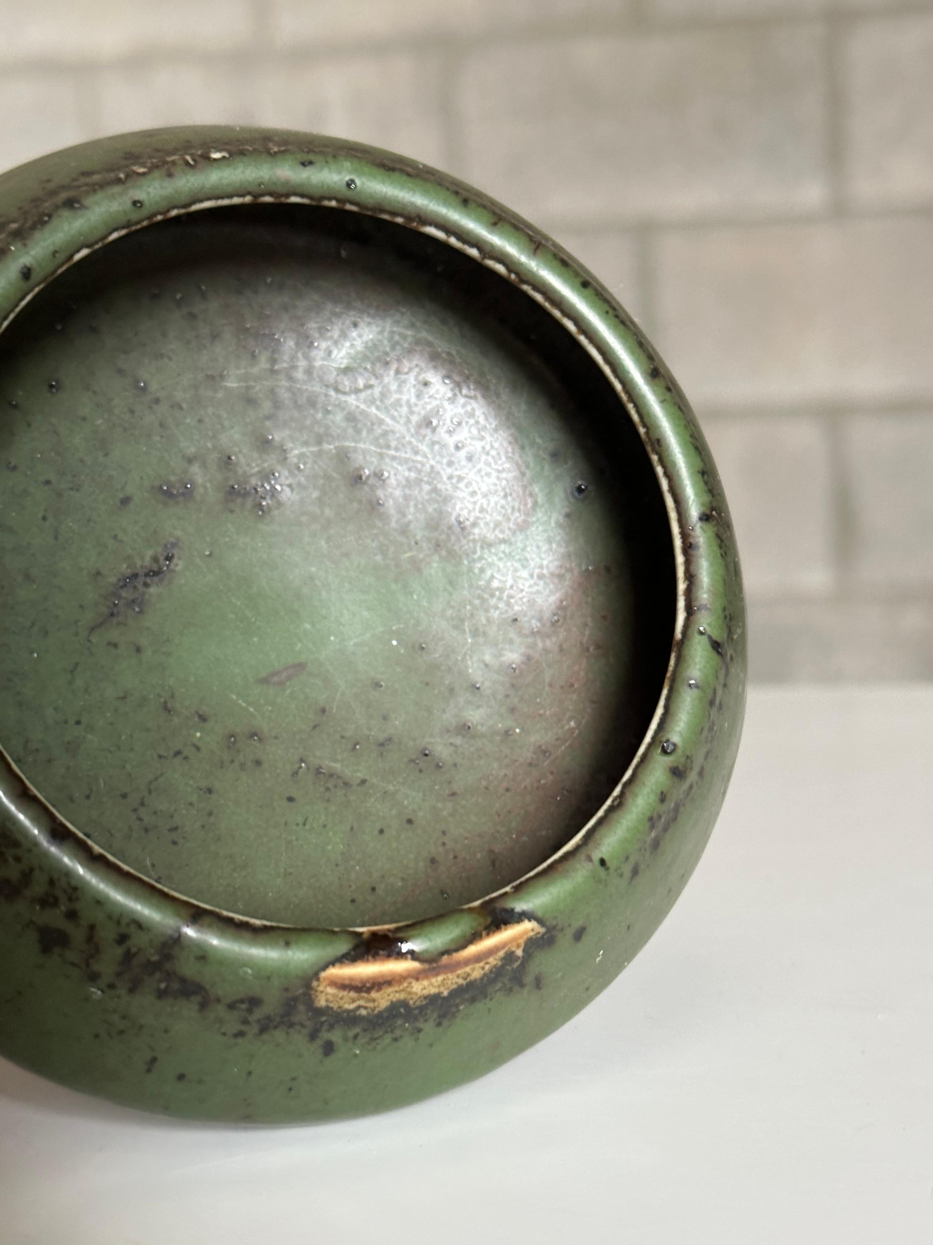 Carl Harry Stålhane for Rörstrand Atelje Mottled Green Ceramic Bowl/ Low Vase For Sale 2