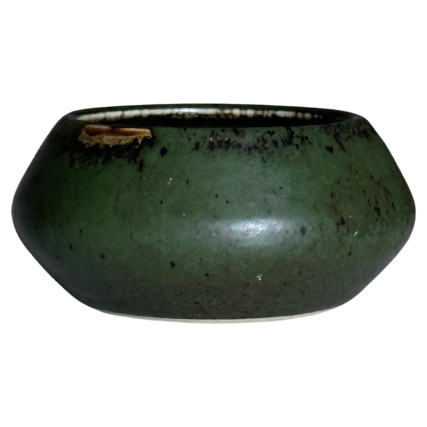 Carl Harry Stålhane for Rörstrand Atelje Mottled Green Ceramic Bowl/ Low Vase For Sale