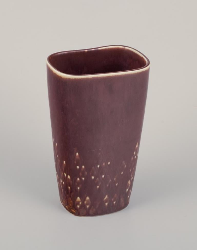Glazed Carl Harry Stålhane for Rörstrand. Ceramic vase in brown tones. Modernist design For Sale