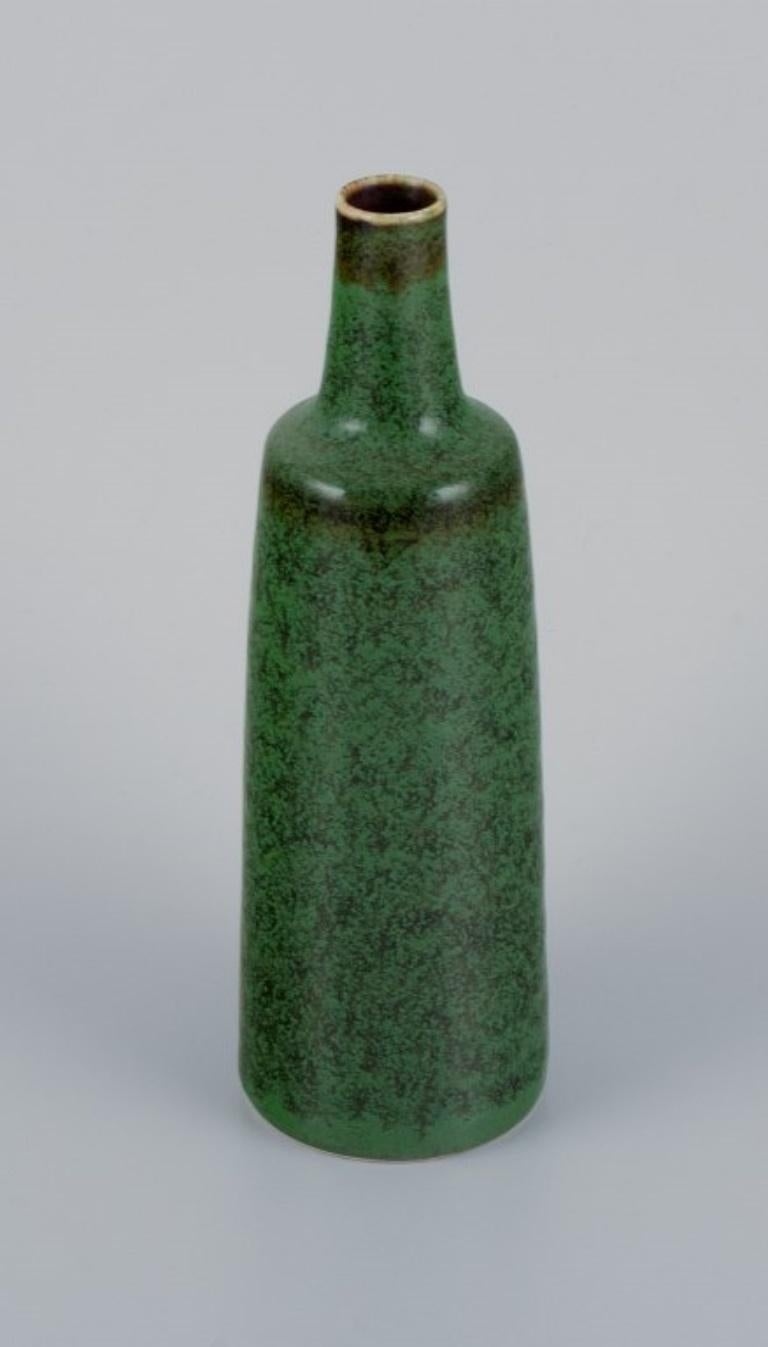 Scandinavian Modern Carl Harry Stålhane for Rörstrand, ceramic vase in green speckled glaze. 