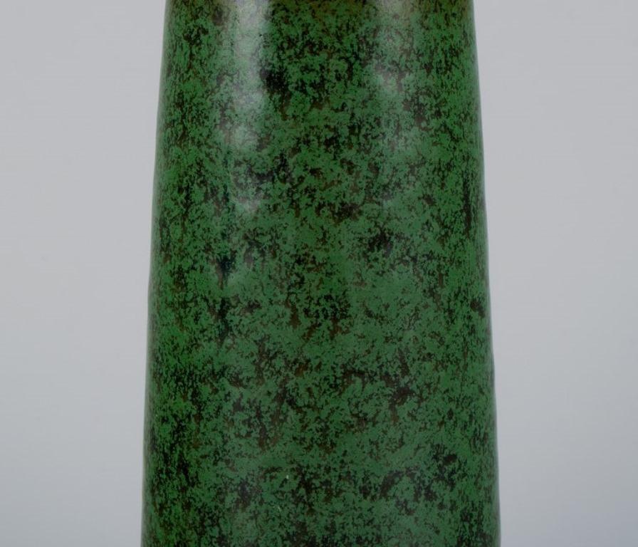 Glazed Carl Harry Stålhane for Rörstrand, ceramic vase in green speckled glaze. 