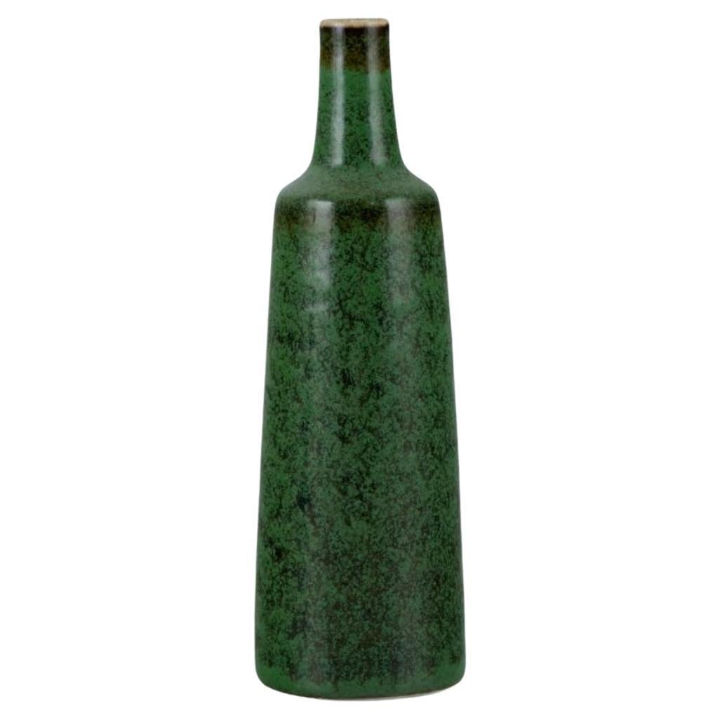 Carl Harry Stålhane for Rörstrand, ceramic vase in green speckled glaze. 