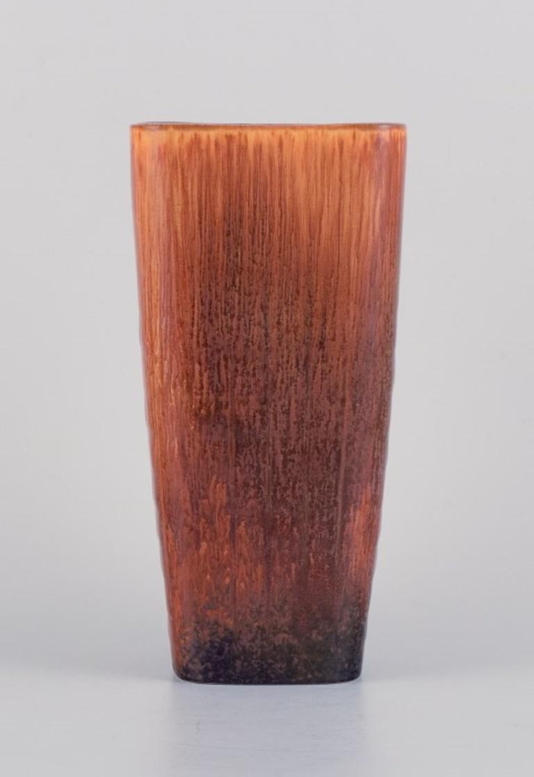 Scandinavian Modern Carl Harry Stålhane for Rörstrand. Ceramic vase with glaze in shades of brown. For Sale