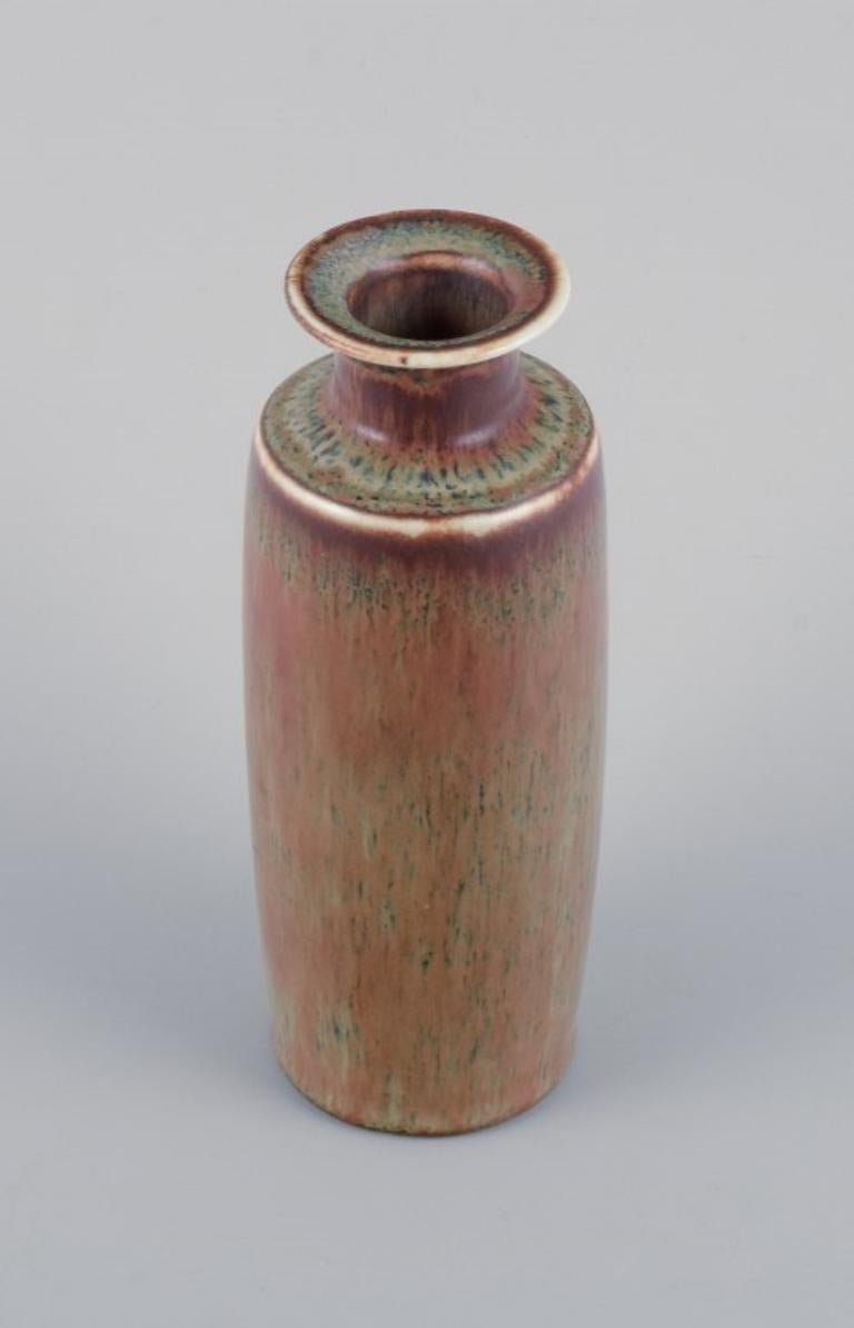 Scandinavian Modern Carl Harry Stålhane for Rörstrand, ceramic vase with glaze in shades of brown. For Sale