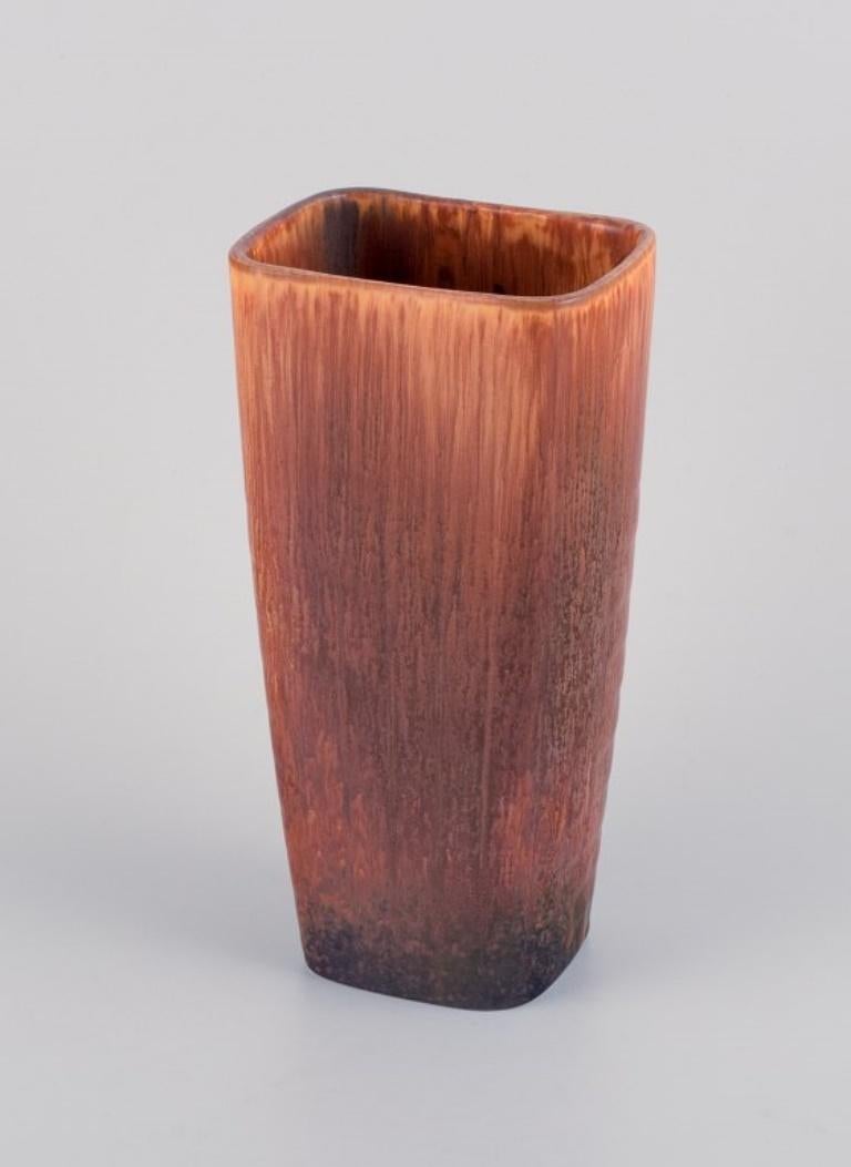 Swedish Carl Harry Stålhane for Rörstrand. Ceramic vase with glaze in shades of brown. For Sale