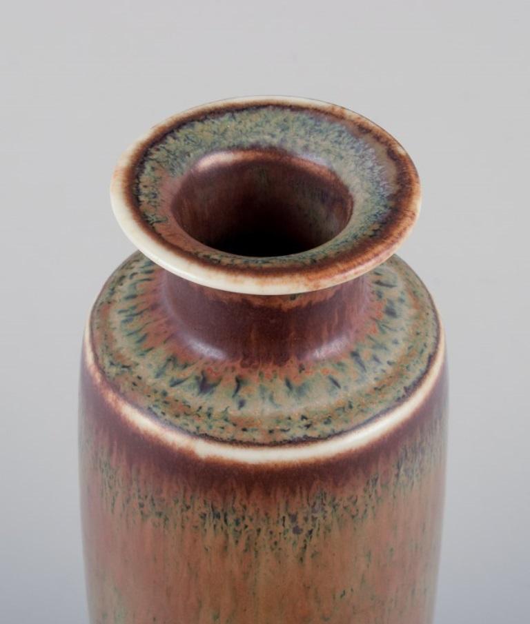 Carl Harry Stålhane for Rörstrand, ceramic vase with glaze in shades of brown. In Excellent Condition For Sale In Copenhagen, DK
