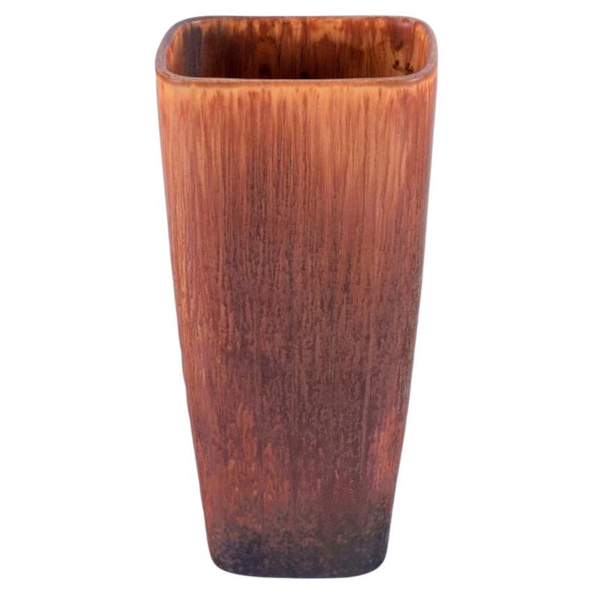 Carl Harry Stålhane for Rörstrand. Ceramic vase with glaze in shades of brown. For Sale