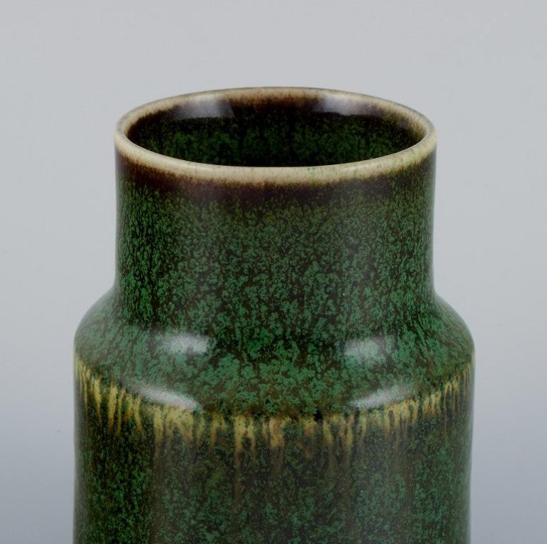 Scandinavian Modern Carl Harry Stålhane for Rörstrand. Ceramic vase with green-brown glaze. For Sale