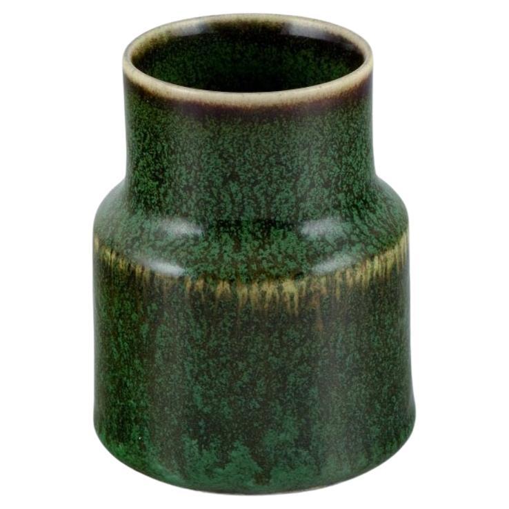 Carl Harry Stålhane for Rörstrand. Ceramic vase with green-brown glaze. For Sale