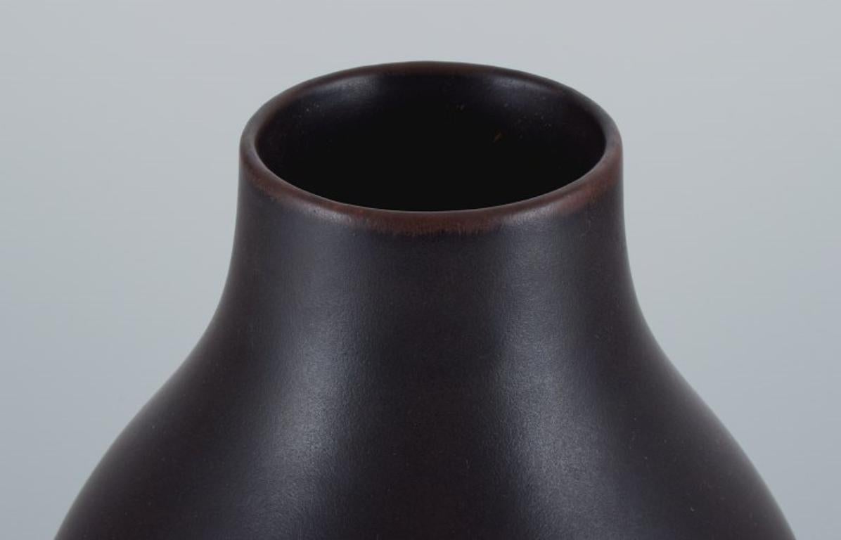 Scandinavian Modern Carl Harry Stålhane for Rörstrand. Colossal Ceramic Floor Vase with Brown Glaze For Sale