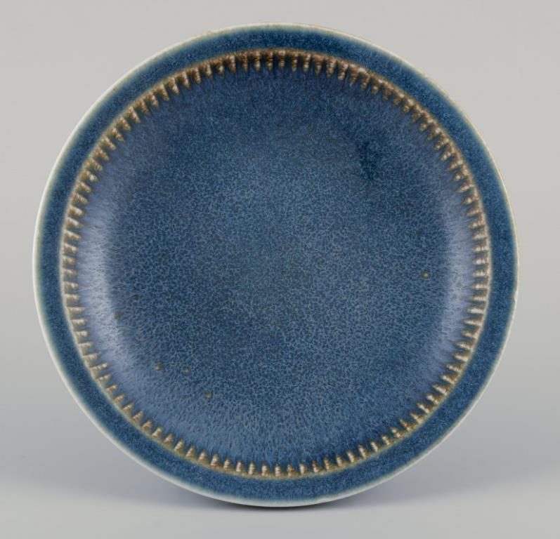Swedish Carl Harry Stålhane for Rörstrand. Large ceramic bowl. Glazed in blue shades.