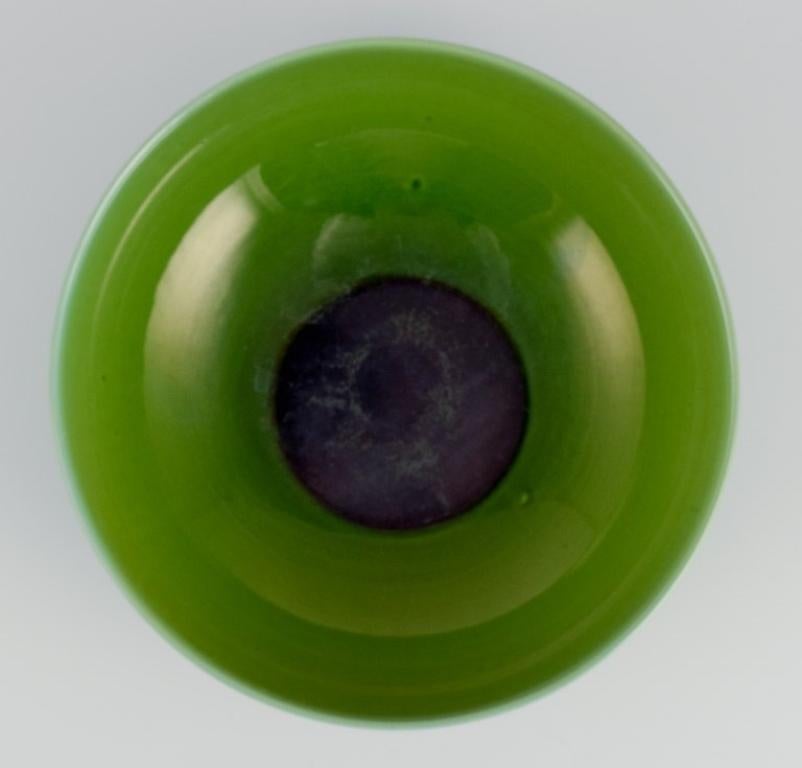 Scandinavian Modern Carl Harry Stålhane for Rörstrand. Large ceramic bowl in apple green glaze For Sale