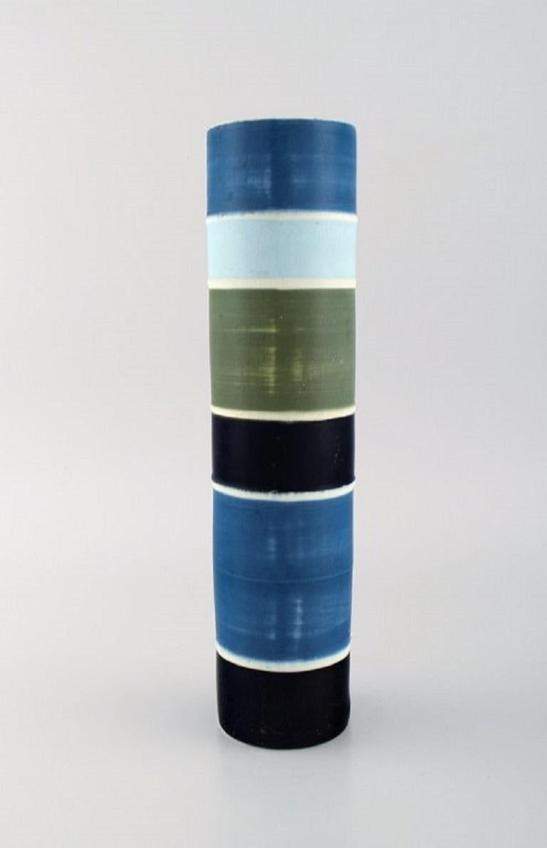 Scandinavian Modern Carl-Harry Stålhane for Rörstrand, Large Cylindrical Tema Vase, Striped Design For Sale