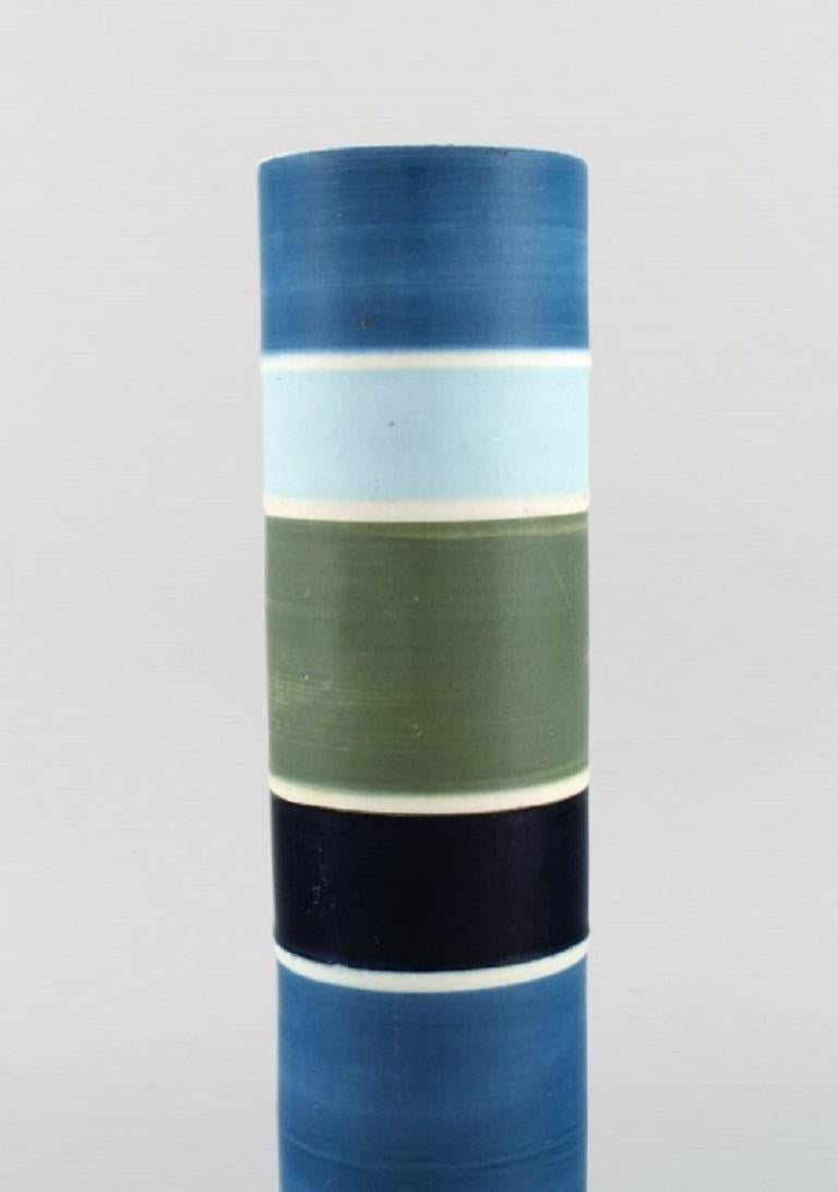 Glazed Carl-Harry Stålhane for Rörstrand, Large Cylindrical Tema Vase, Striped Design For Sale