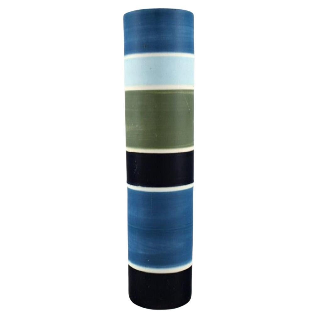 Carl-Harry Stålhane for Rörstrand, Large Cylindrical Tema Vase, Striped Design For Sale