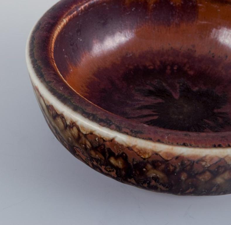 Scandinavian Modern Carl Harry Stålhane for Rörstrand. Miniature ceramic bowl in brown tones. For Sale