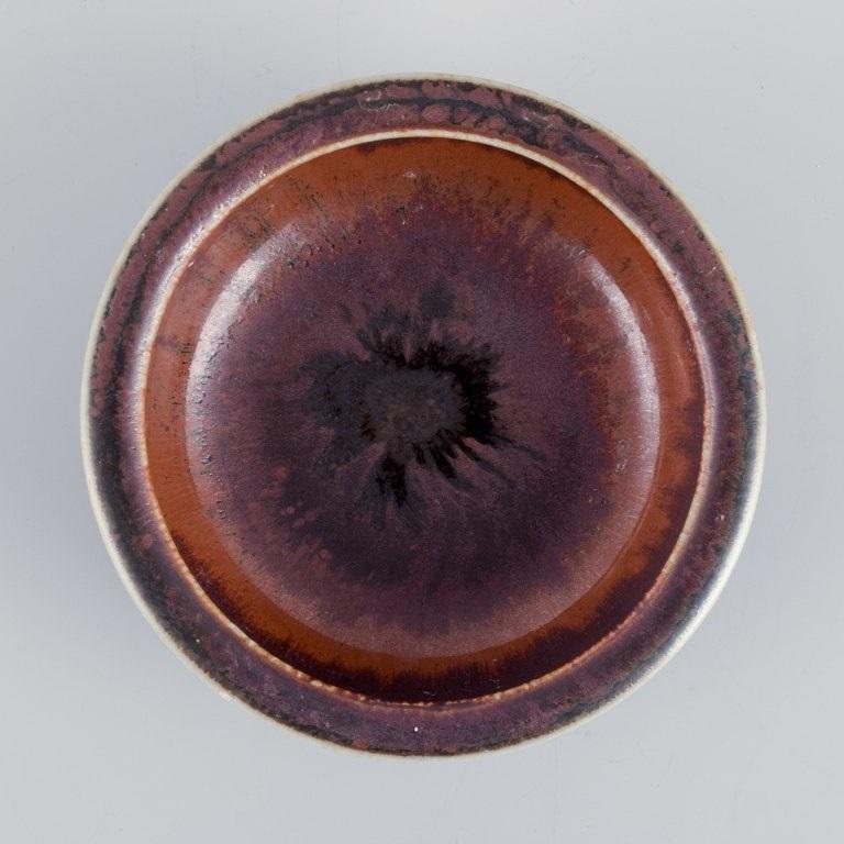 Swedish Carl Harry Stålhane for Rörstrand. Miniature ceramic bowl in brown tones. For Sale