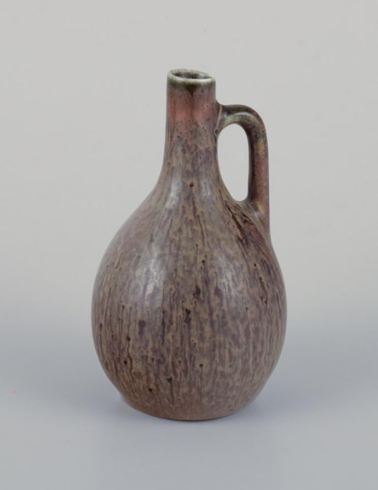 Scandinavian Modern Carl Harry Stålhane for Rörstrand, miniature pitcher/vase in green-brown hues.  For Sale