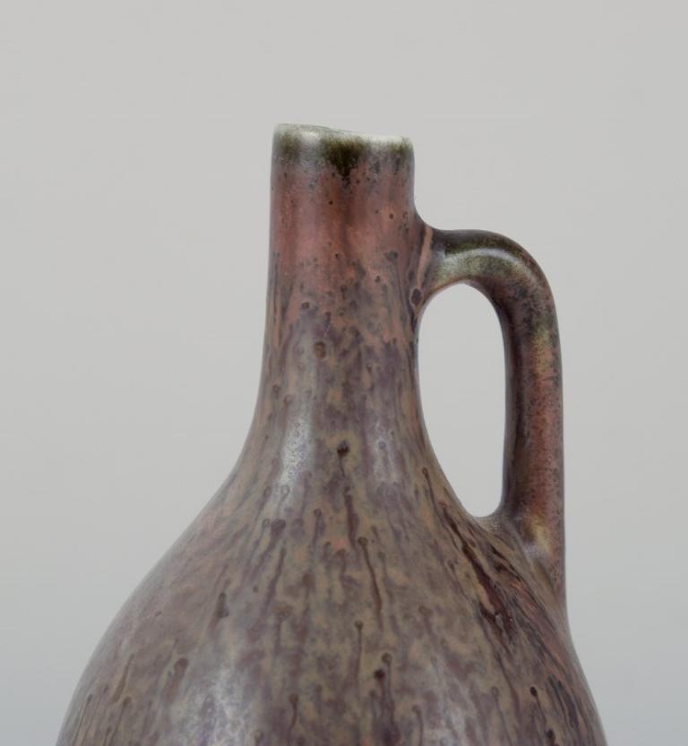 Swedish Carl Harry Stålhane for Rörstrand, miniature pitcher/vase in green-brown hues.  For Sale