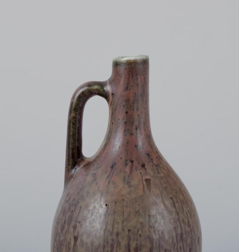 Glazed Carl Harry Stålhane for Rörstrand, miniature pitcher/vase in green-brown hues.  For Sale