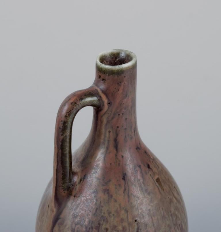 Carl Harry Stålhane for Rörstrand, miniature pitcher/vase in green-brown hues.  In Excellent Condition For Sale In Copenhagen, DK