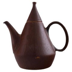 Carl Harry Stålhane for Rörstrand. Modernist Teapot with Lid in Glazed Stoneware