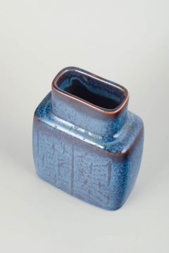 Carl-Harry Stålhane for Rörstrand. Rectangular ceramic vase with deep blue glaze