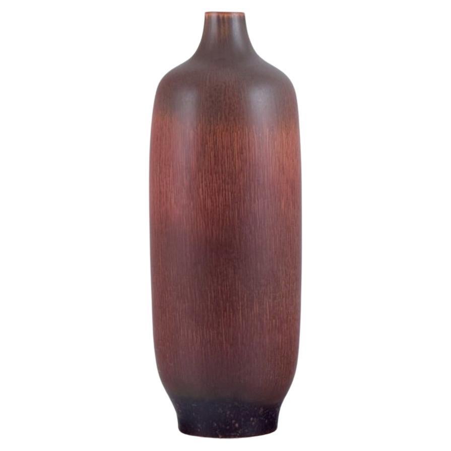 Carl Harry Stålhane for Rörstrand, Sweden.  Large vase in hare's fur glaze. For Sale