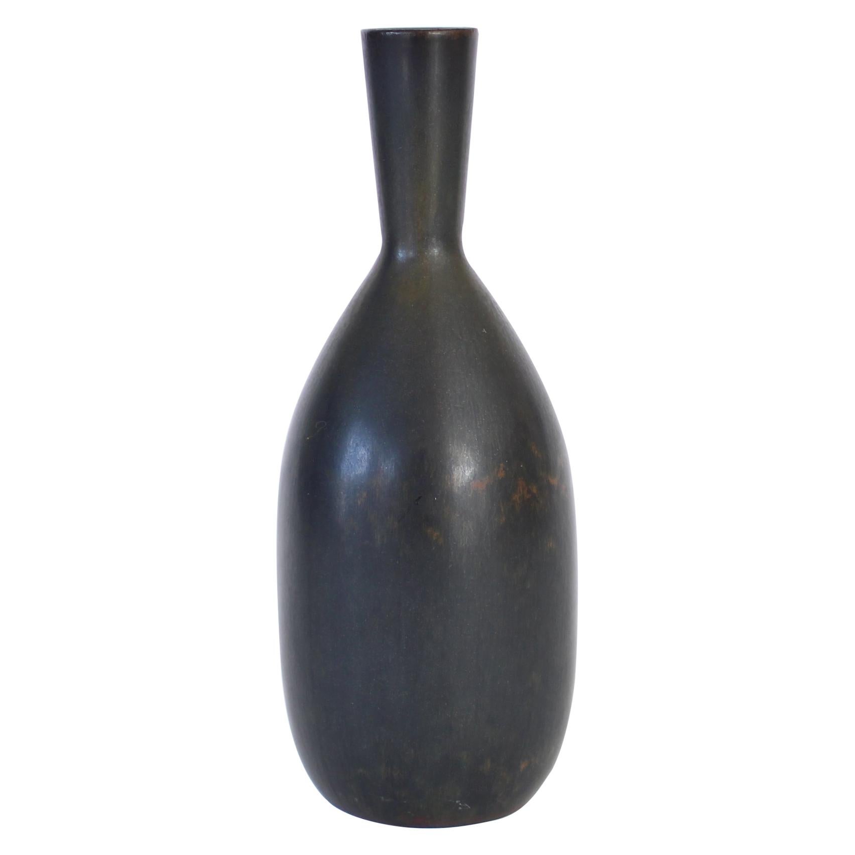 Carl-Harry Stålhane for Rörstrand Swedish Black Ceramic Vase, circa 1950