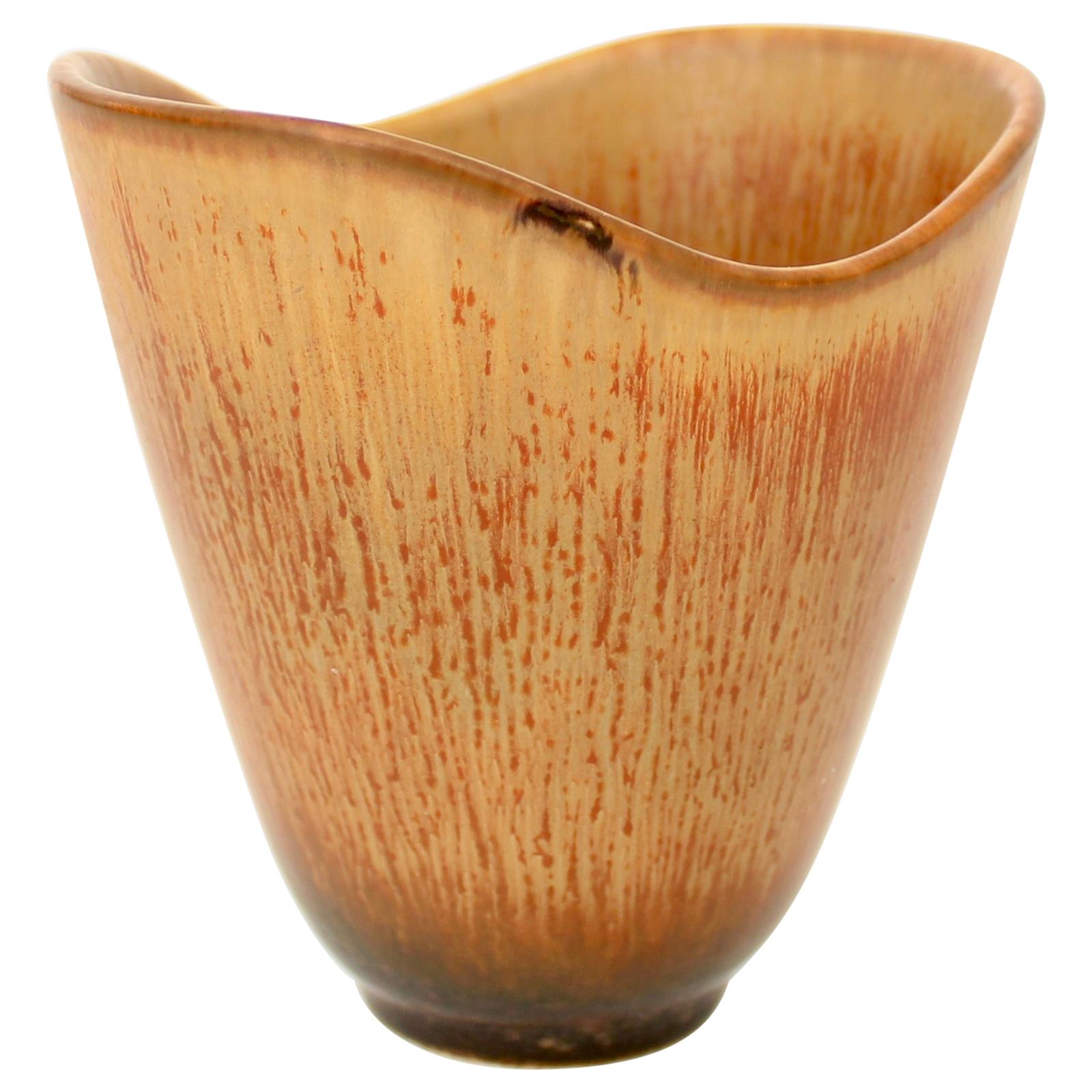 Carl-Harry Stålhane for Rörstrand Swedish Ochre Brown Ceramic Vase, circa 1950 