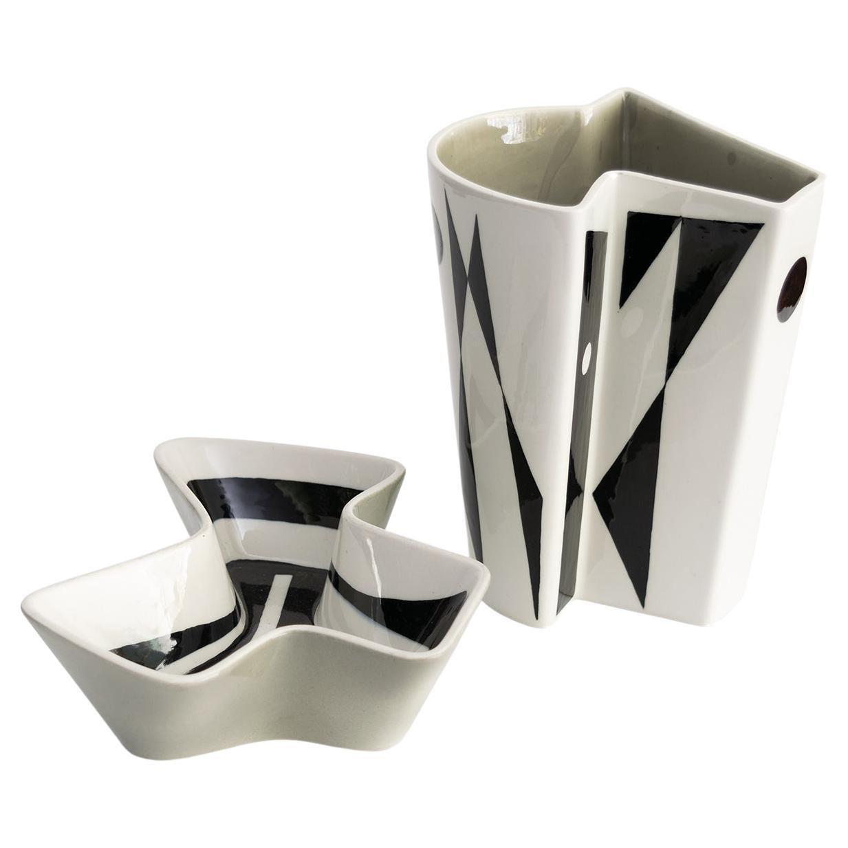 Carl-Harry Stalhane Geometric Bowl and Vase, Rorstrand, Sweden 1950 For Sale