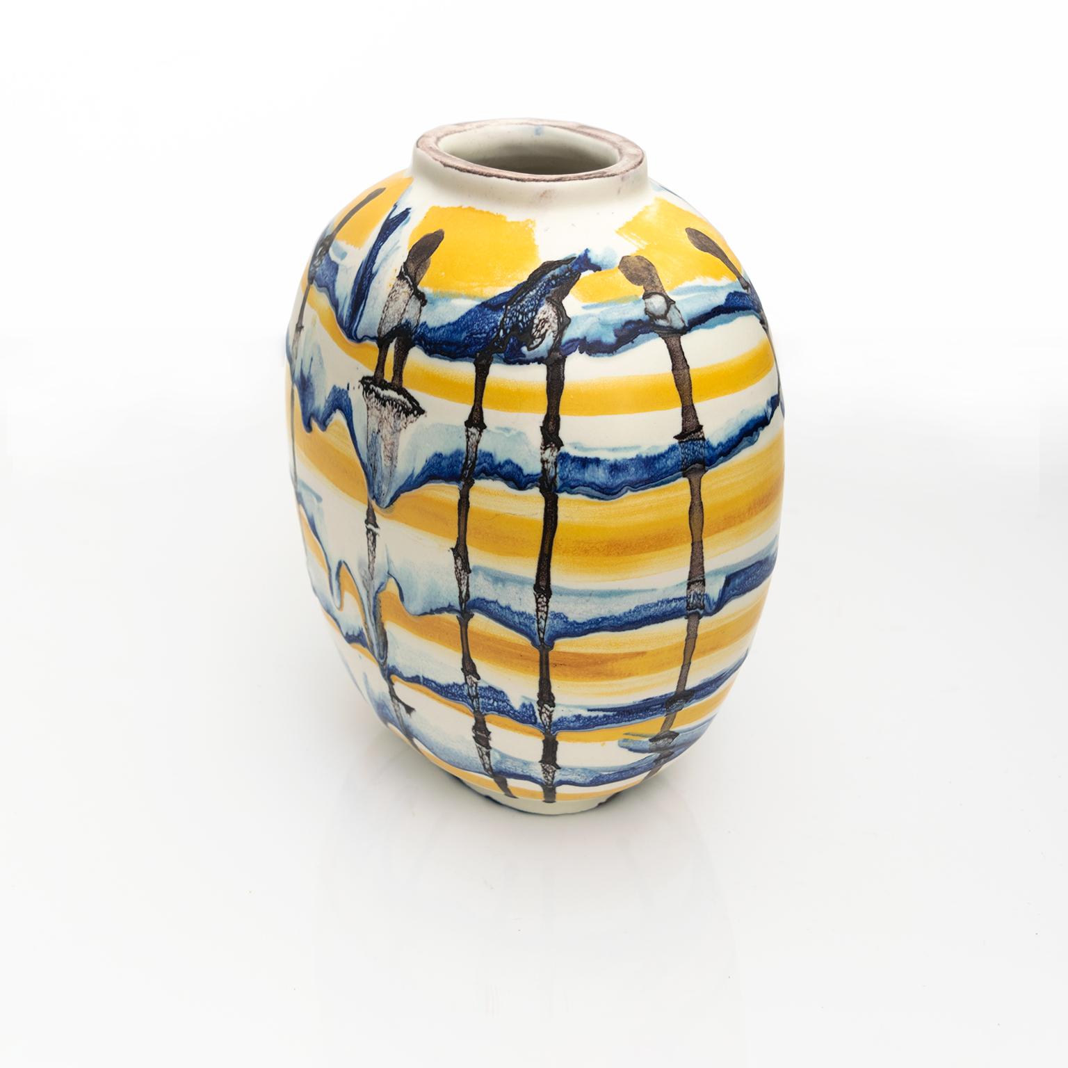 Stoneware Carl-Harry Stalhane Scandinavian Modern Hand Decorated Drip Vase, 1943 Rorstrand